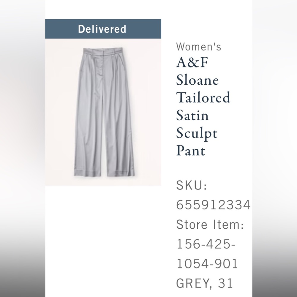 NWT A&F Sloane Tailored Satin Sculpt Pant, Size 31 - GRAY